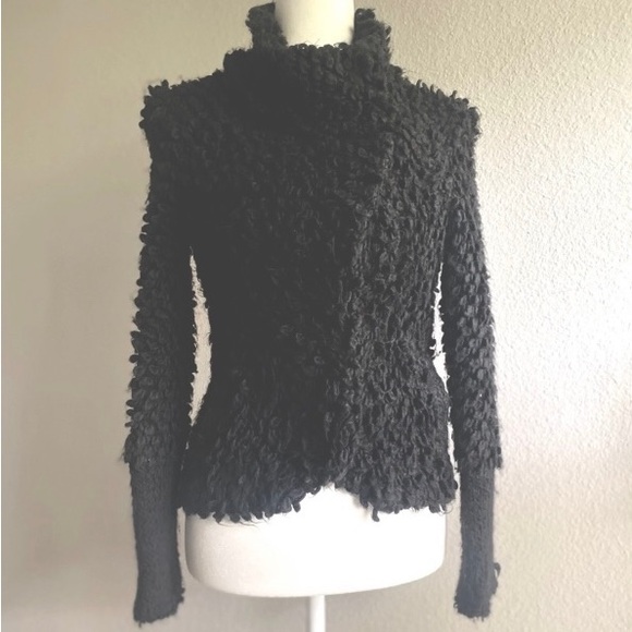 IRO Caty Popcorn Knit Jacket Size 0 Black Boucle Textured Cardigan - Picture 3 of 7